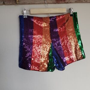 Rainbow Stripe Sequin Booty Shorts Rave / Festival Wear Womens Size Large / XL